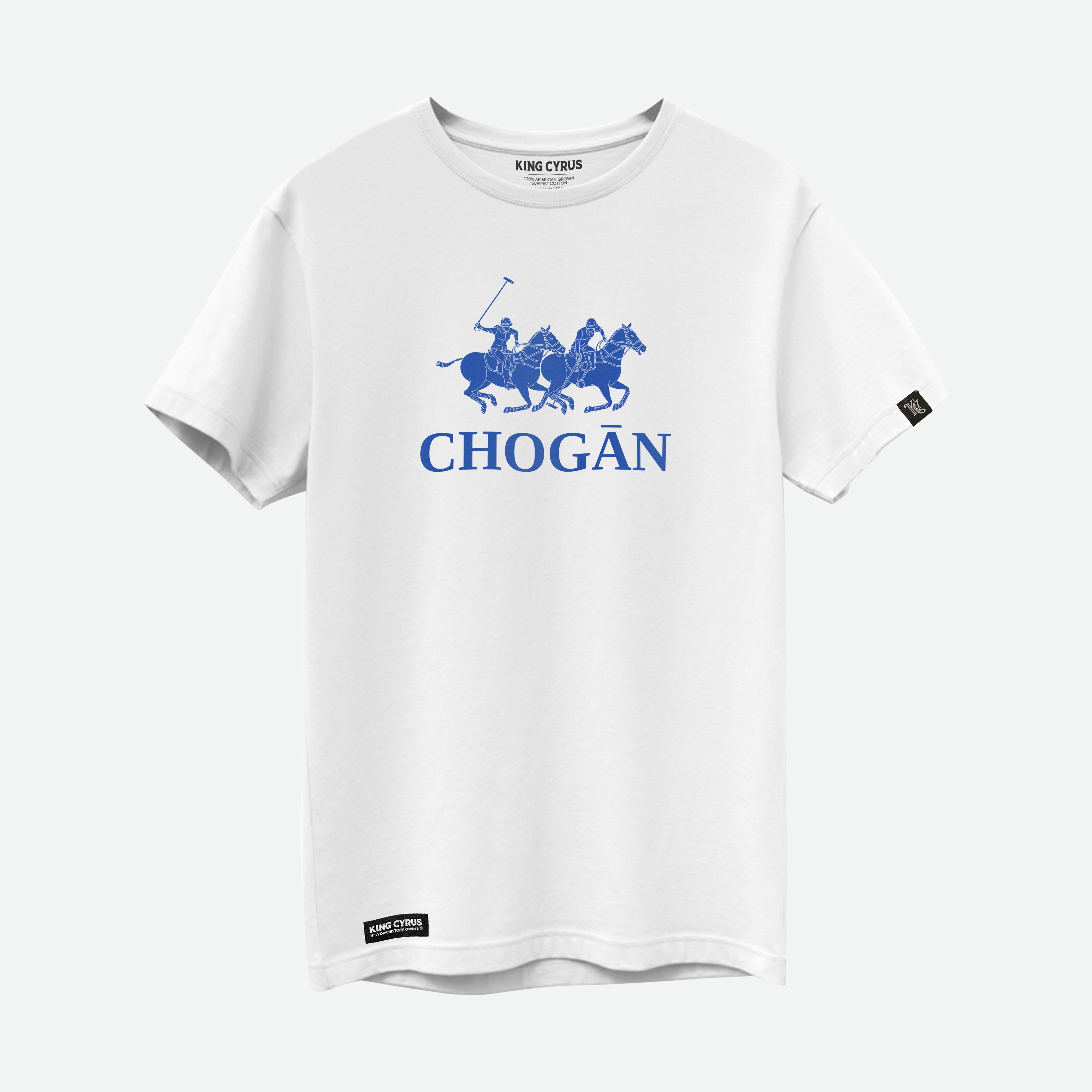 Blue Chogān Polo Emblem on white SUPIMA® cotton t-shirt