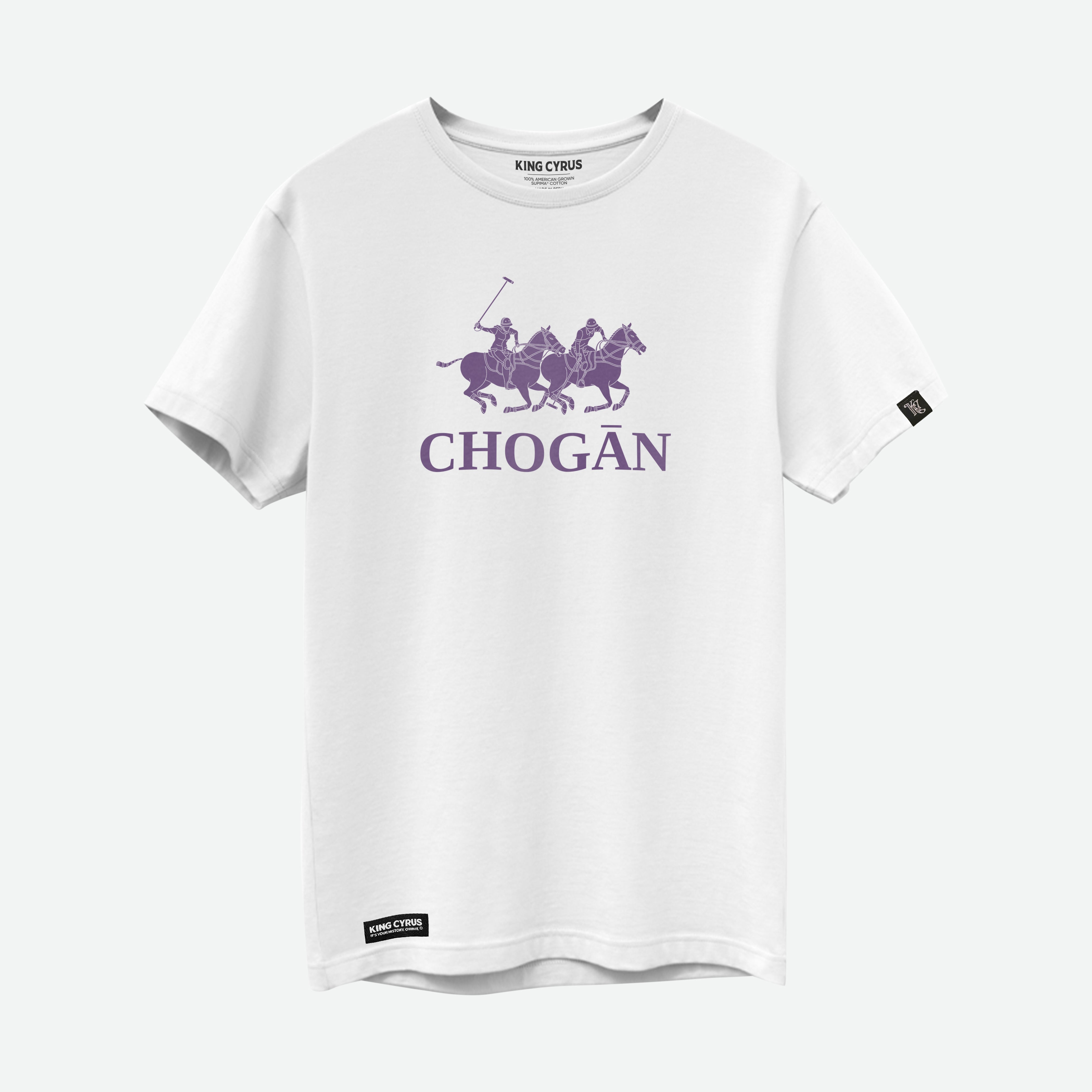 Purple Chogān Polo Emblem on white SUPIMA® cotton t-shirt