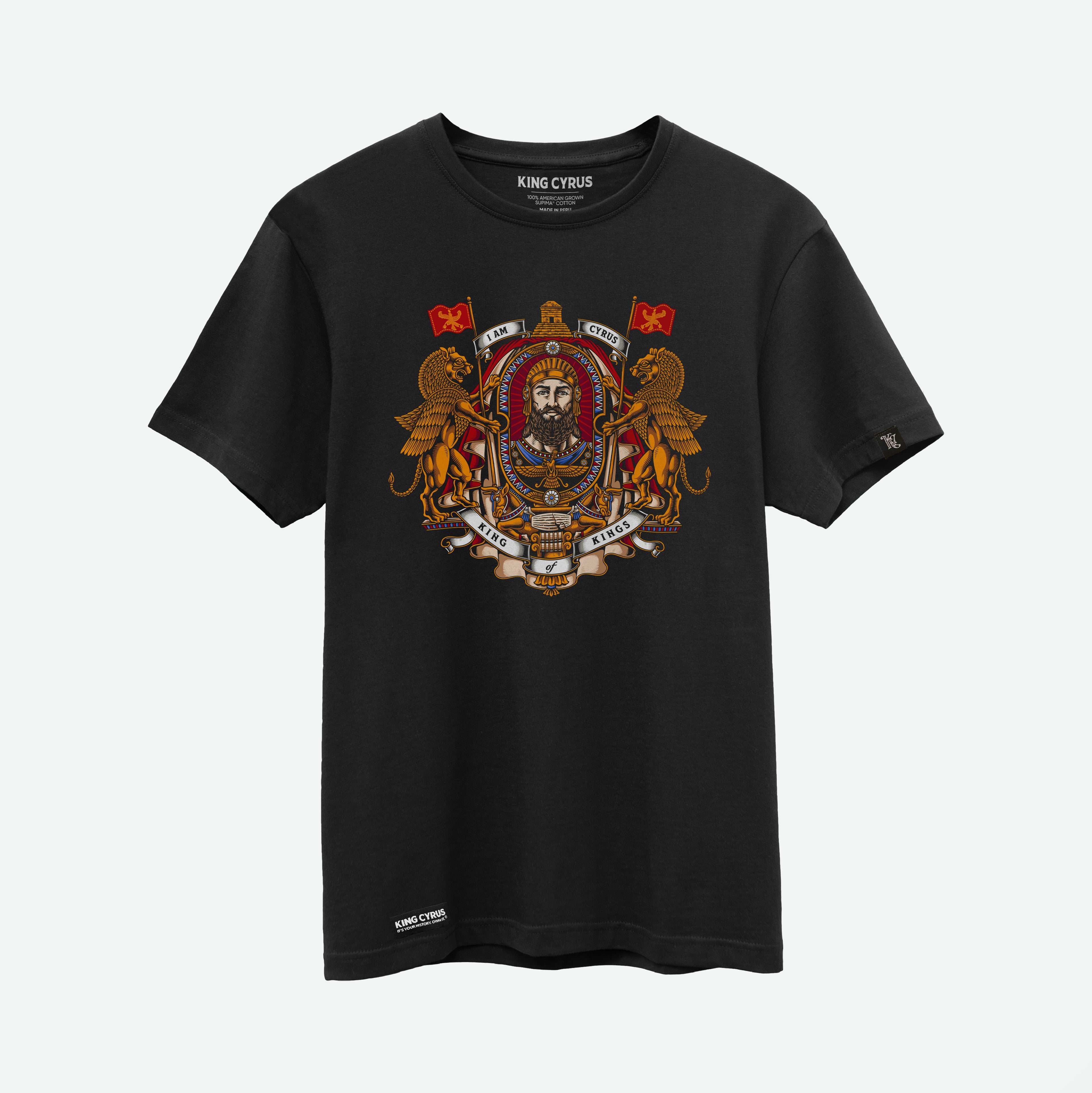 Color Coat of Arms featuring Cyrus on black SUPIMA® cotton t-shirt